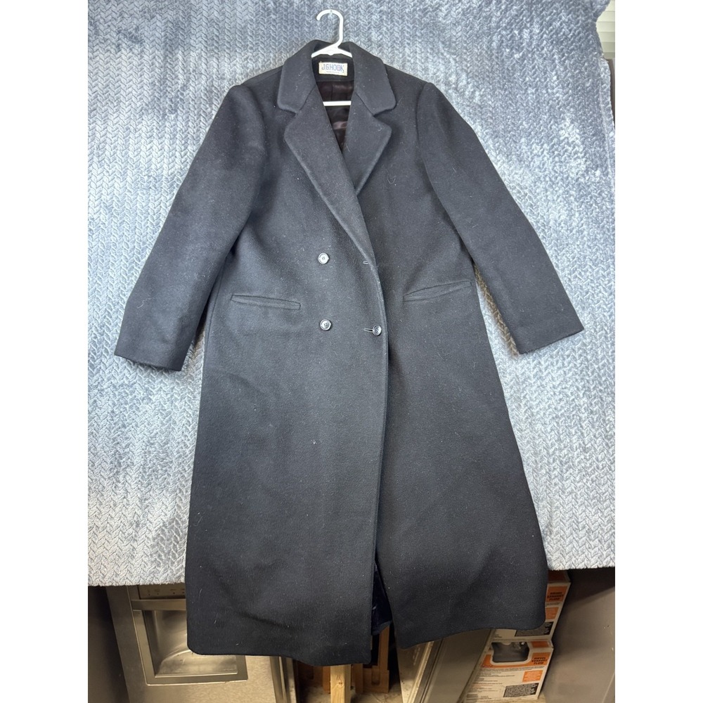 Vintage J.G. Hook Gray Wool Trench Coat Womens L Double Breasted 90s USA Made